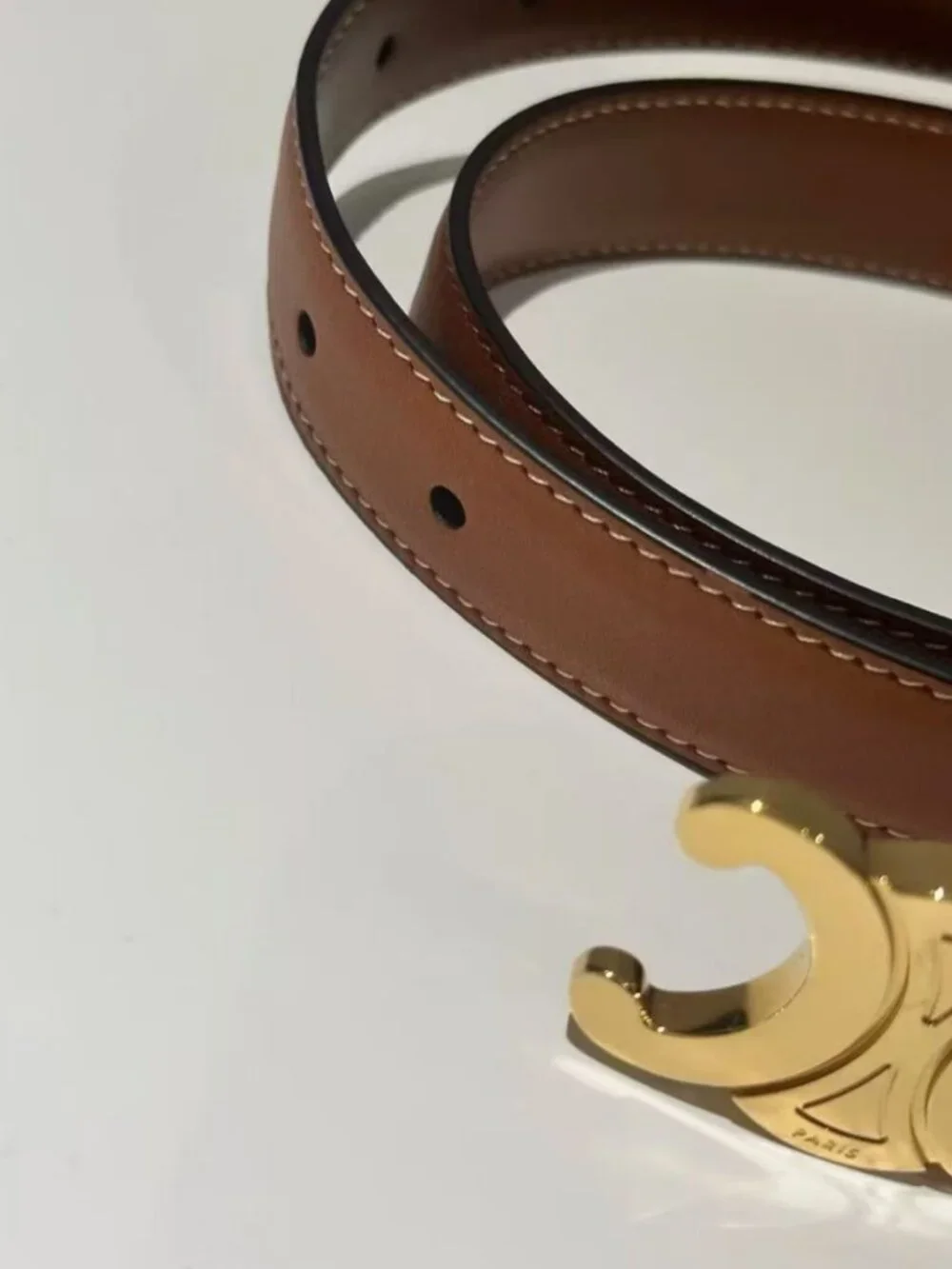 Celine Triomphe Buckle Thin Leather Waist Belt